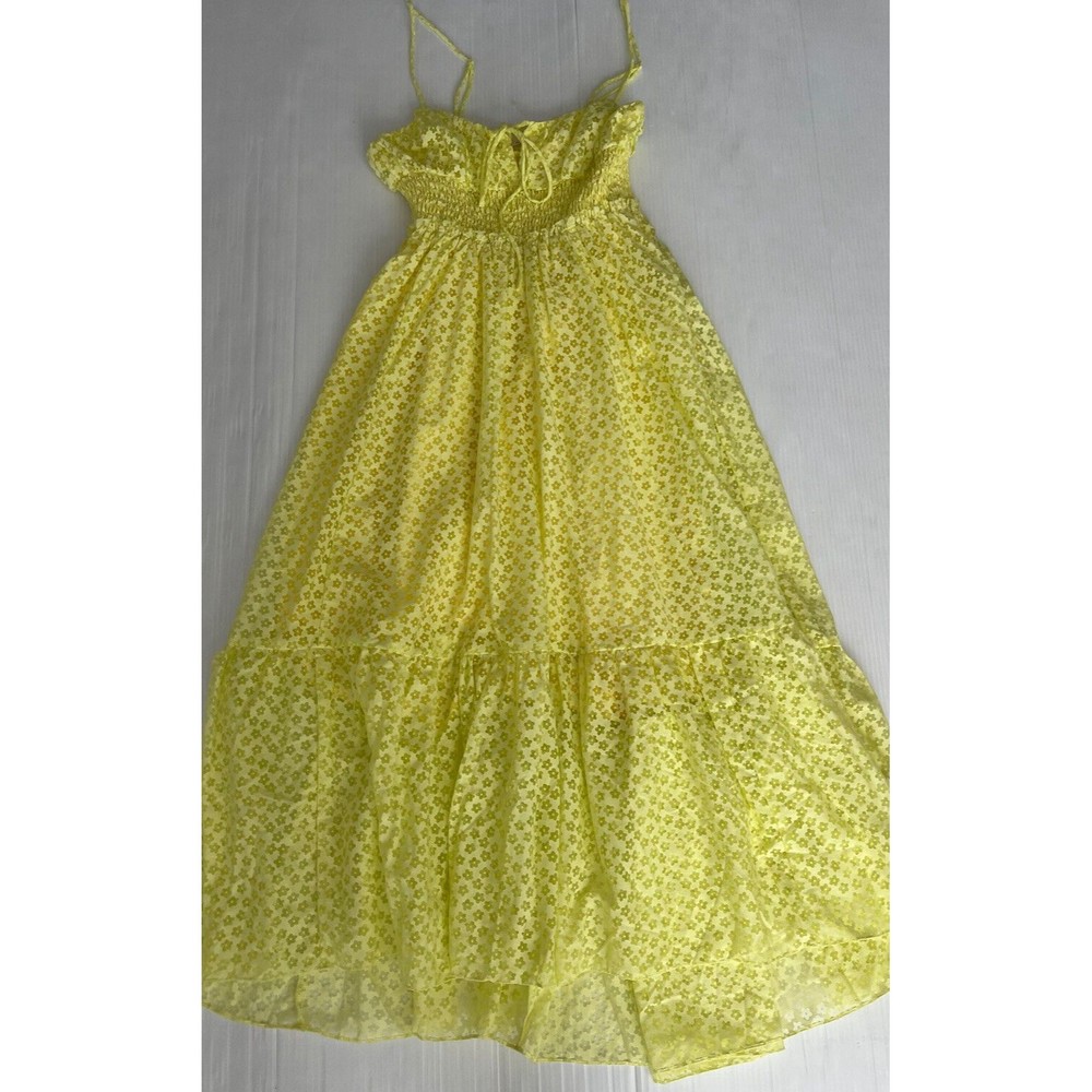 New Urban Outfitters Women Reina Semi-Sheer  Preppy Yellow Midi Dress Size Small - Picture 7 of 13